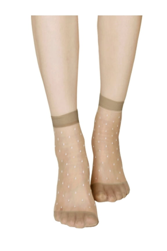 Women's Dots Pattern Ankle Length Stretchy Sheer Socks Beige