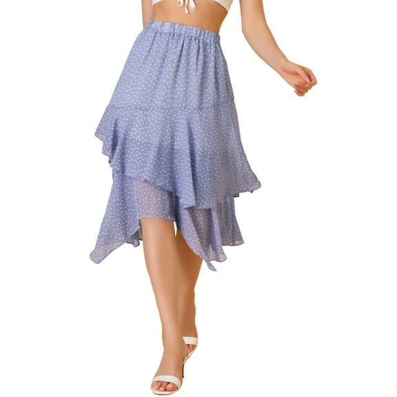 INSPIRE CHIC Women's Dots Printed Casual Tiered Elastic Waist A-Line Chiffon Skirts Purple S