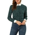 thumbnail image 1 of INSPIRE CHIC Women's Dots Printed Point Collar Button Down Shirt Blouse Dark Green S, 1 of 6