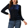 thumbnail image 1 of INSPIRE CHIC Women's Dots Prints Velvet Burn-Out Long Puff Sleeve Blouse L Blue-Floral, 1 of 5