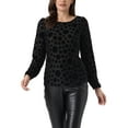 thumbnail image 1 of INSPIRE CHIC Women's Dots Prints Velvet Burn-Out Long Puff Sleeve Blouse XS Black, 1 of 6