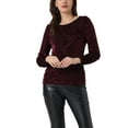 thumbnail image 1 of INSPIRE CHIC Women's Dots Prints Velvet Burn-Out Long Puff Sleeve Blouse XS Burgundy, 1 of 6