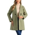 thumbnail image 1 of Allegra K Women's Double Breasted Lapel Raglan Long Sleeve Mid Length Overcoat XS Pea Green, 1 of 6