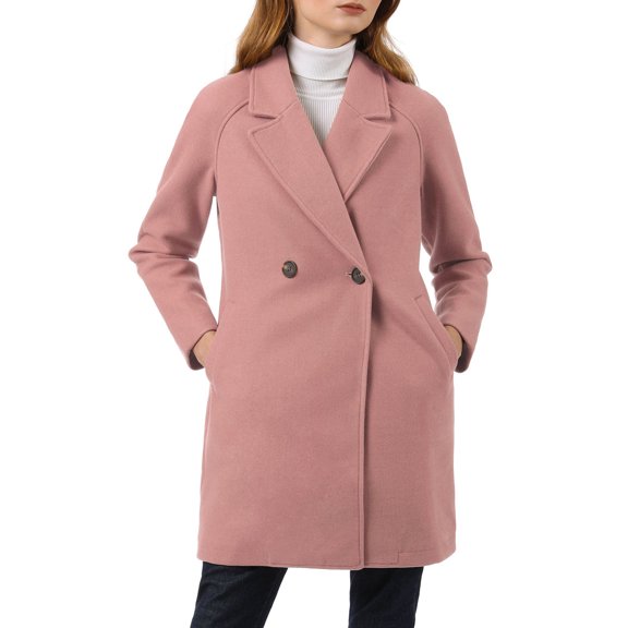 INSPIRE CHIC Women's Double Breasted Lapel Raglan Long Sleeve Mid Length Overcoat XL Dark Pink