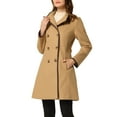 thumbnail image 1 of INSPIRE CHIC Women's Double Breasted Stand Collar Long Sleeve Winter Long Trenchcoat M Khaki, 1 of 5