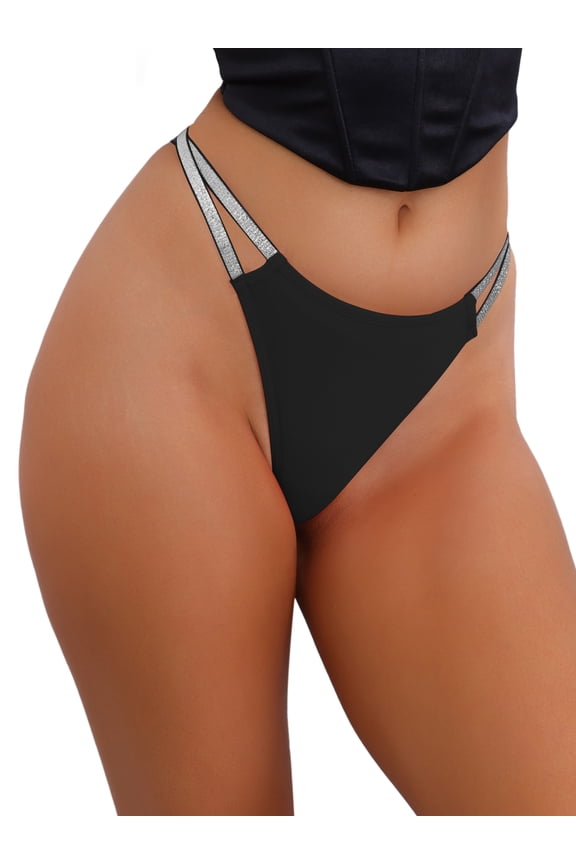 Women's Double Line G-Strings Thongs Low-Waisted T-back Tangas Panties L Black
