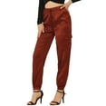 thumbnail image 1 of INSPIRE CHIC Women's Satin Cargo Joggers High Waisted Elastic Waist Casual Pants L Brown, 1 of 3