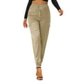 thumbnail image 1 of INSPIRE CHIC Women's Satin Cargo Joggers High Waisted Elastic Waist Casual Pants M Khaki, 1 of 6