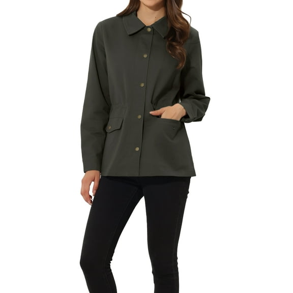 INSPIRE CHIC Women's Utility Jackets Drawstring Waist Flap Pocket Zip Button Jackets S Dark Grey