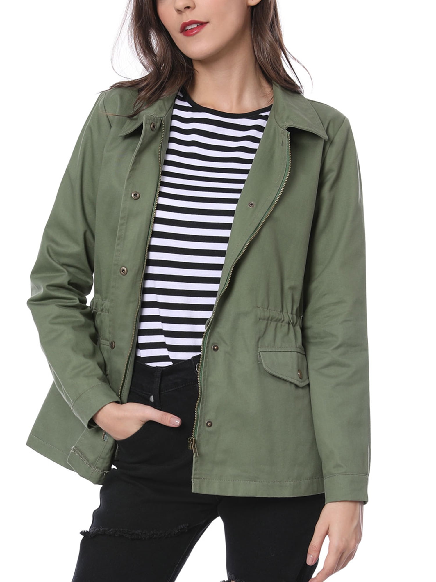 Cargo Style Utility Anorak Coat Women's Olive Green Cotton Jacket – Leather  Jacketers