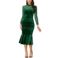 thumbnail image 1 of INSPIRE CHIC Women's Dress Elegant Velvet Sheer Mesh Mock Neck Midi Cocktail Dresses XS Green, 1 of 6