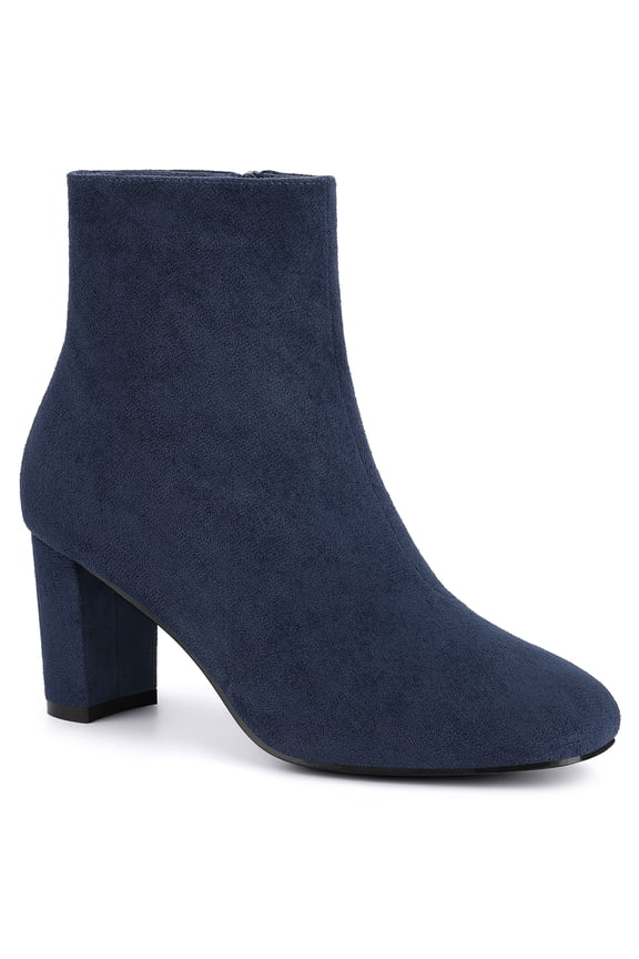 Valentine's Women's Boot Dress Side Zip Block Heel Ankle Boots Navy Blue 8