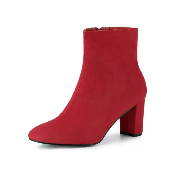 BLISSFUL STEP Valentine's Women's Boot Dress Side Zip Block Heel Ankle Boots Red 5.5