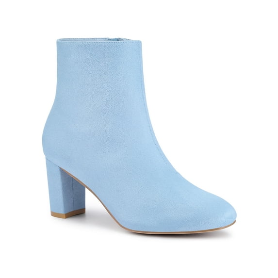 BLISSFUL STEP Valentine's Women's Boot Dress Side Zip Block Heel Ankle Boots Sky Blue 6