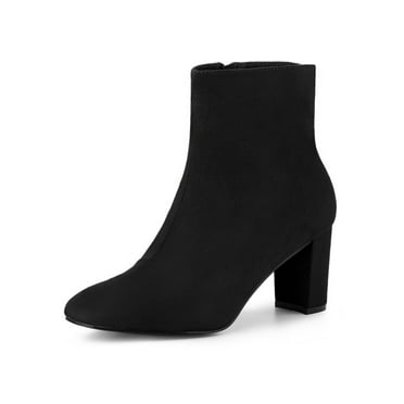 BLISSFUL STEP Women's Dress Side Zip Block Heel Ankle Boots Black (Size 8)