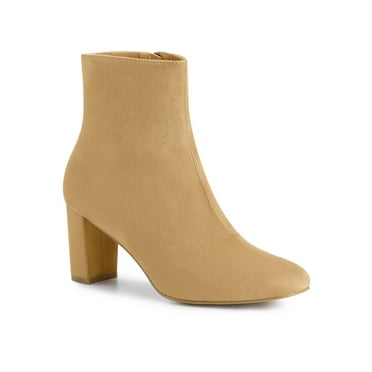 BLISSFUL STEP Women's Dress Side Zip Block Heel Ankle Boots Camel (Size 9)