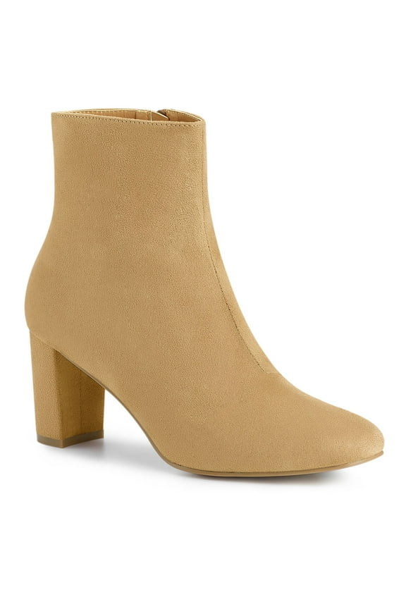 Valentine's Women's Boot Dress Side Zip Block Heel Ankle Boots Camel 7