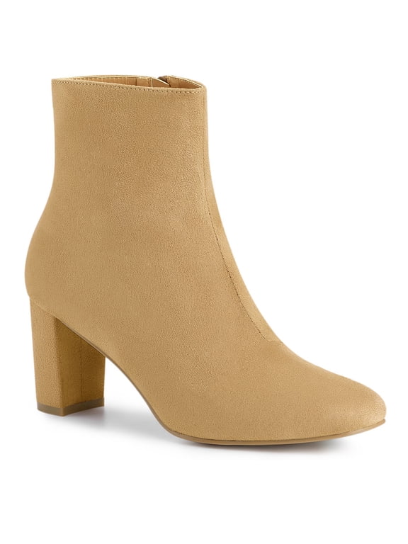 Valentine's Women's Boot Dress Side Zip Block Heel Ankle Boots Camel 7