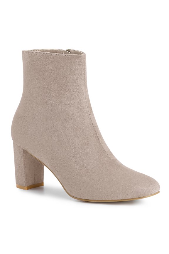 Valentine's Women's Boot Dress Side Zip Block Heel Ankle Boots Taupe 8