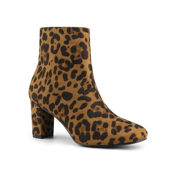 BLISSFUL STEP Valentine's Women's Boot Dress Side Zip Block Heel Ankle Boots Leopard 10