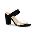 thumbnail image 1 of BLISSFUL STEP Women's Dual Clear Strap Block Heels Mules Slides Sandals Black 10, 1 of 7
