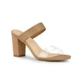thumbnail image 1 of Allegra K Women's Dual Clear Strap Chunky Heels Mules Slides Sandals, 1 of 6