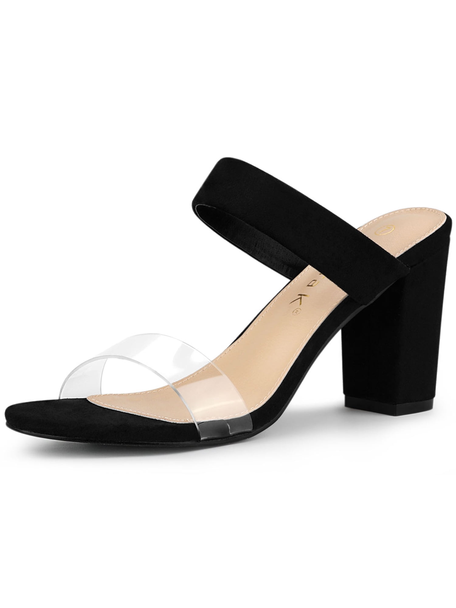 Allegra K Women's Dual Clear Strap Chunky Heels Mules Slides Sandals