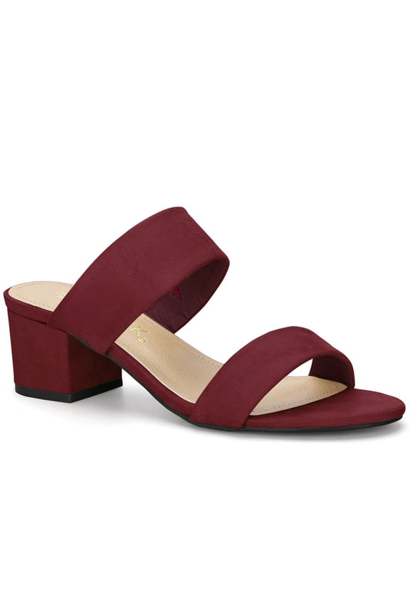 Valentine's Women's Shoes Dual Straps Mid Block Heel Slide Sandals Burgundy 9
