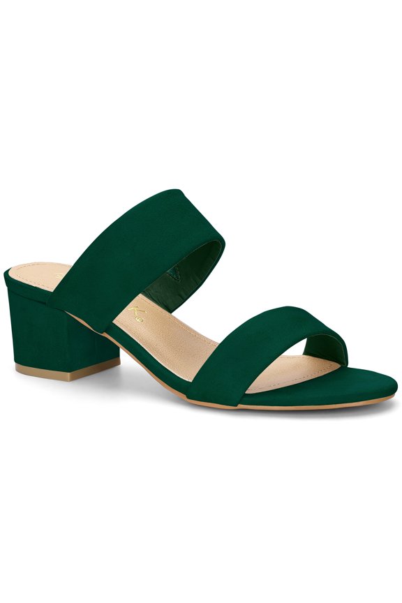 Women's Shoes Dual Straps Mid Block Heel Slide Sandals Green 5.5