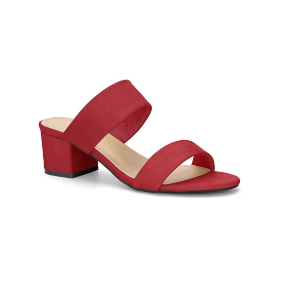 BLISSFUL STEP Women's Shoes Dual Straps Mid Block Heel Slide Sandals Red 6