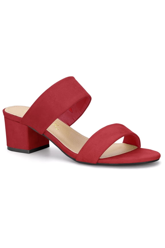Valentine's Women's Shoes Dual Straps Mid Block Heel Slide Sandals Red 7.5