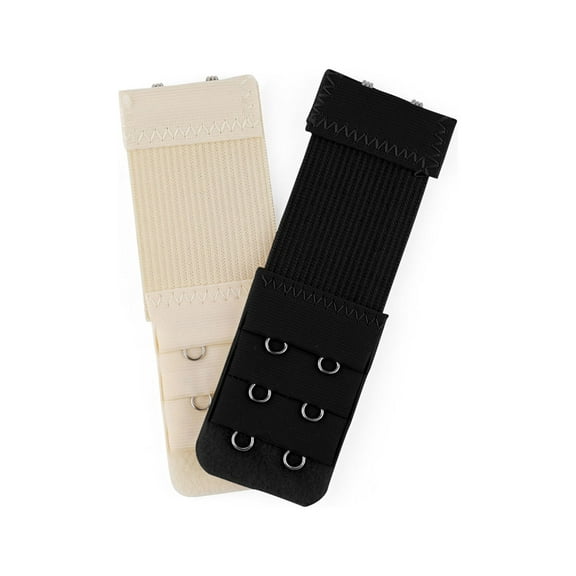 INSPIRE CHIC Women's Elastic Bra Hook Extensions 3 Rows 2 Pcs Black 2 and Skin Color