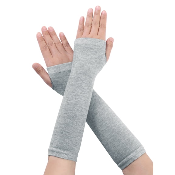 INSPIRE CHIC Woman Elastic Fingerless Elbow Length Arm Hand Warmers Gloves 1 Pairs Gray One Size