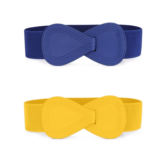 INSPIRE CHIC Women's Elastic Waist Belt Interlock 8-shaped Faux Leather Stretchy Dress Belts 68.6cm/27" Yellow & Blue