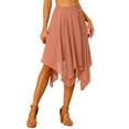 thumbnail image 1 of INSPIRE CHIC Women's Elastic Waist Chiffon Handkerchief Hem Flare Midi Skirt M Dark Coral, 1 of 7