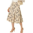 thumbnail image 1 of Allegra K Women's Elastic Waist Layers Vintage Pockets Floral Midi Skirt, 1 of 6