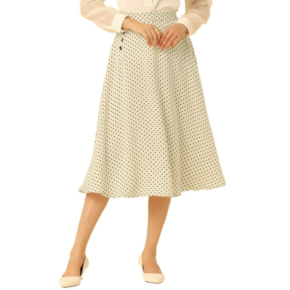 INSPIRE CHIC Women's Elastic Waist Zipper Polka Dots Casual Midi Skirt