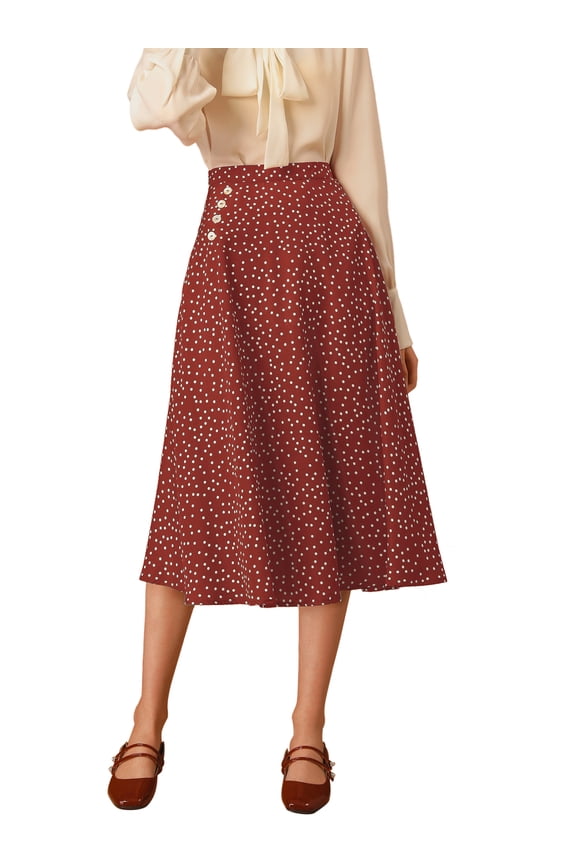 Women's Elastic Waist Zipper Polka Dots Casual Midi Skirt
