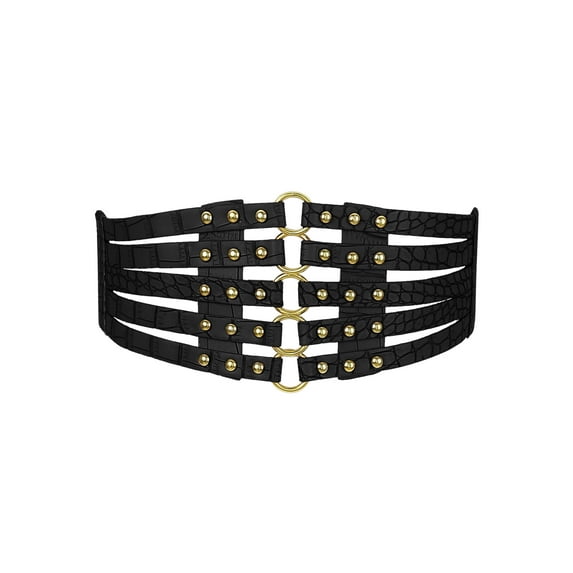 INSPIRE CHIC Women's Elastic Wide Waist Belt Vintage Stretchy Belts for Dresses Golden Bead Black 70-75cm/27.56-29.53"