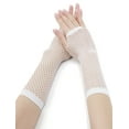 thumbnail image 1 of INSPIRE CHIC Women's Elbow Length Fingerless Fishnet Thumbhole Gloves 2 Pairs White, 1 of 4