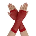 thumbnail image 1 of INSPIRE CHIC Women's Elbow Length Fingerless Fishnet Thumbhole Gloves 2 Pairs Red, 1 of 5