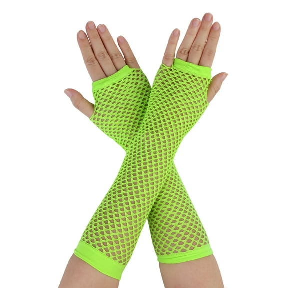 INSPIRE CHIC Women's Elbow Length Fingerless Fishnet Thumbhole Gloves 2 Pairs Green