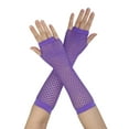thumbnail image 1 of INSPIRE CHIC Women's Fingerless Mesh 1980s Fancy Dress Party Costume Accessories Fishnet Gloves Long-1Pair Purple, 1 of 5