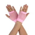 thumbnail image 1 of INSPIRE CHIC Women's Fingerless Mesh 1980s Fancy Dress Party Costume Accessories Fishnet Gloves Short-1Pair Pink, 1 of 5
