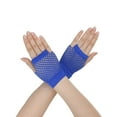 thumbnail image 1 of INSPIRE CHIC Women's Fingerless Mesh 1980s Fancy Dress Party Costume Accessories Fishnet Gloves Short-1Pair Royal Blue, 1 of 5