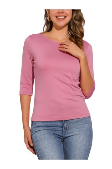 トップス draw Boat Neck Long Tee PINK Shop Women's Boatneck Tops in Various Styles and Colors at Walmart