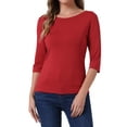thumbnail image 1 of INSPIRE CHIC Women's Tops Elbow Sleeves Boat Neck Slim Fit Classic Casual Tee Shirt M Bright Red, 1 of 6
