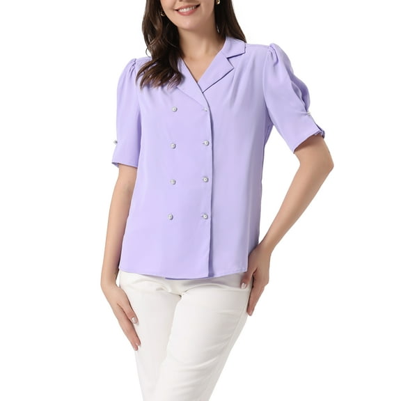 INSPIRE CHIC Women's Elegant 2023 Short Sleeve Button Down Shirt Exquisite Camp Collar Tops Blouses