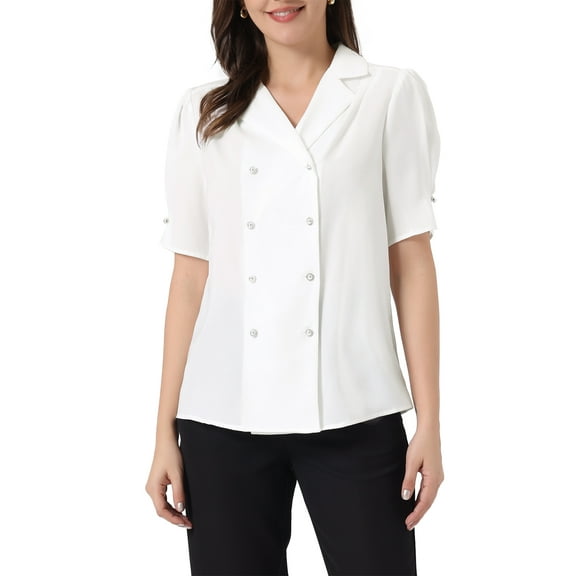 INSPIRE CHIC Women's Elegant 2023 Short Sleeve Button Down Shirt Exquisite Camp Collar Tops Blouses