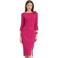 thumbnail image 1 of INSPIRE CHIC Women's Sheath Dress Boat Neck 3/4 Sleeves Split Hem Wear-to-Work Midi Dresses Fushcia M, 1 of 7